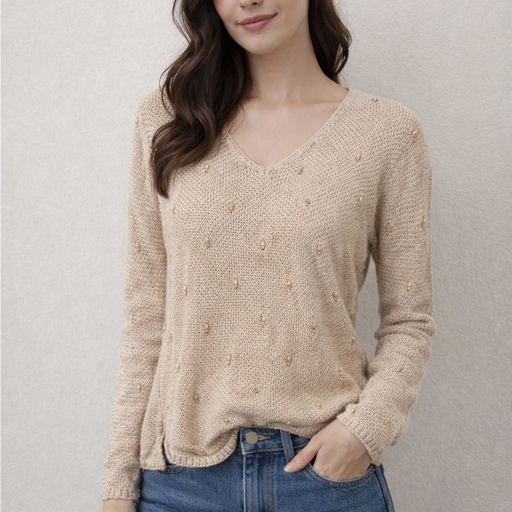 Vintage Worthington V-Neck Sweater in Tan M